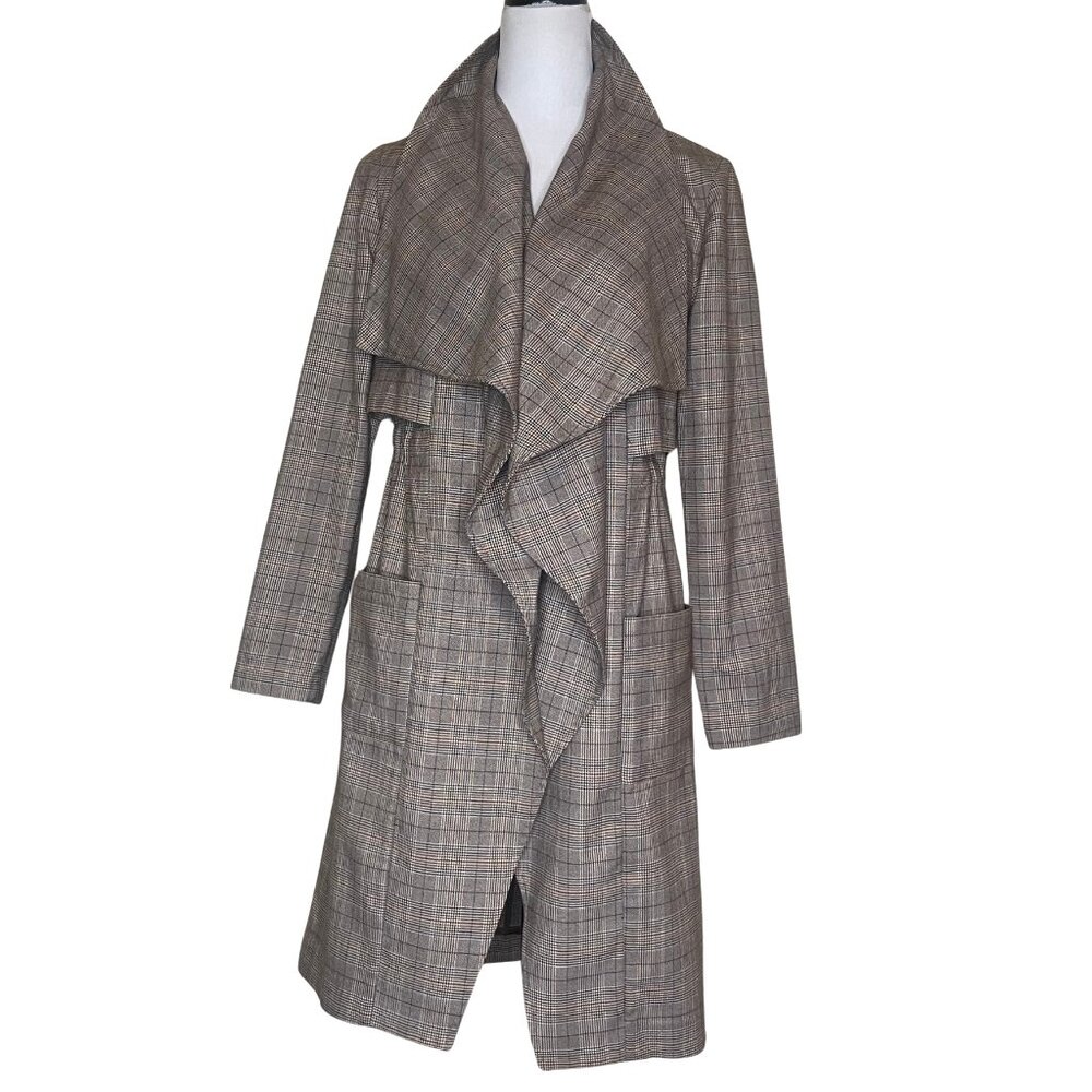 cupcakes and cashmere Plaid Drape Front Trench Coat XS - Picture 2 of 16